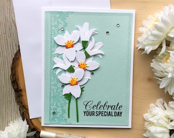 Handmade Floral Birthday Card: Embossed Greeting Card