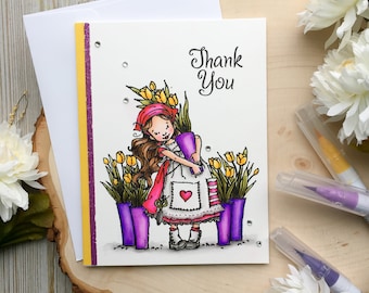 Handmade Thank You Card Flower Greeting Card Tulip Watercolor Card Handmade Watercolor Card for Friend Thank you Watercolor Flower Card