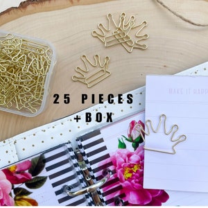 Gold Paper Clips - 25 PCS, Crown Paper Clip, Planner Decorations, Office Supplies, Planner Paper Clips, Paper Clips, Princess, Wedding