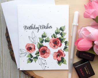 Handmade Birthday Card for Mom Flower Birthday Card for Friend Flower Card Birthday Greeting Card for Her Birthday Card Mom Birthday Gift