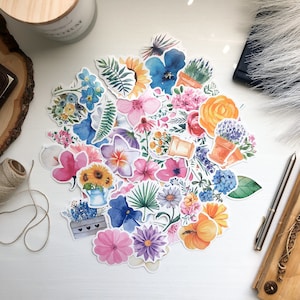 Vinyl Flower Sticker Set 60 pcs Planner Stickers Floral Stickers Waterproof Decal Stickers Floral Decal Sticker Flower Decal 60 Pack