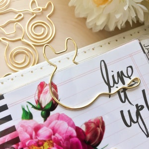 Clipes de papel dourados, clipes de papel, 8 peças, decorações de planejador, material de escritório, clipes de papel bonitos, clipes decorativos, clipes de papel de gato dourado