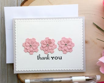 Handmade Thank You Card Flower Greeting Card Thanks Floral Thank You Card For Friend 3D Card Pop Up Card Handmade Greeting Card Flower Pink