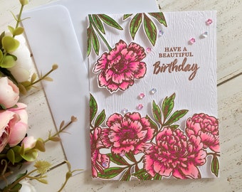Handmade Birthday Card, Flower Birthday Card, Happy Birthday, Birthday Card, Birthday Wishes, Happy Birthday Card, Flower Birthday Card