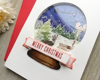 Christmas Card - Shaker Card | Holiday Card | Happy Holidays | Snow Globe | Snow | Merry Christmas | Christmas Cards | Deer Christmas Cards