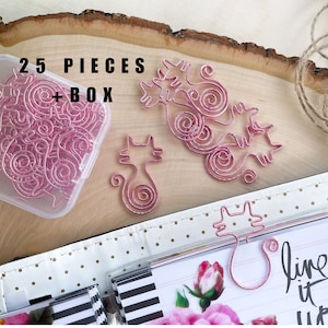 Clipes de papel dourados 25 peças, planejador de decoração, material de escritório, clipe de papel fofo, planejador de papel rosa, amante de gato, decoração estacionária, planejador rosa