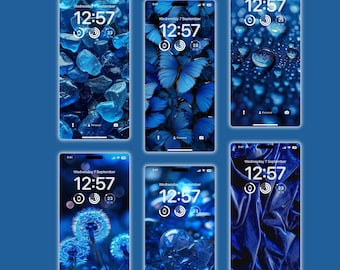 Dark Blue Theme Phone Digital Wallpaper Bundle Set of 6, All Smartphones, Aesthetic phone background, Canva Editable Instant Download