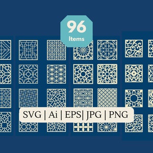 96 Oriental Ornamental Elements, Decorative Elements, Traditional patterns, square sticker, svg, png, Digital download