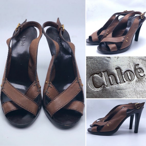 Leather Criss Cross Chloe Heels Brown Sandals Strap lK1cJF