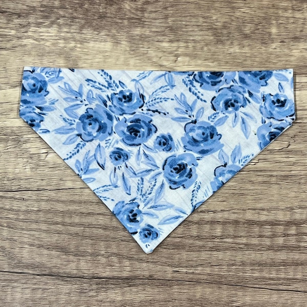 Blue floral dog bandana, thru the collar blue floral dog bandana, spring floral, summer floral, dressy  bandana, dress up bandana, dog scarf