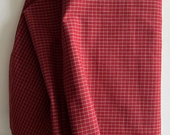 Americana Red Homespun Fabric: Windowpane Print, Rustic Decor, Dunroven House cotton fabric, used for quilts, crafts and home decor projects