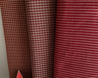 Red Homespun Fabric: Dunroven House Stripe, Gingham, Plaid