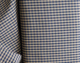 Blue and Tan gingham checked homespun fabric for rag quilting, primitive decor, Americana crafts and decor, Dunroven House fabric, cotton