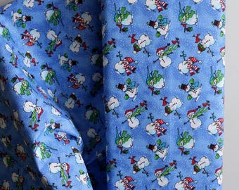 Christmas Snowman Cotton Fabric: Blue Winter Sparkle, Sold by the Yard