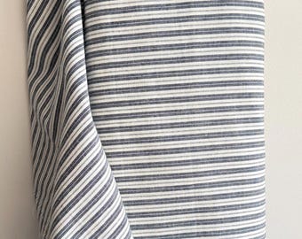 Navy blue homespun fabric; ticking stripe print, Americana, Primitive, Cottage core, 100% cotton, rag quilt and craft fabric,