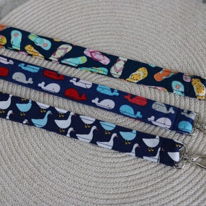 Fabric summer lanyards, Beach vacation lanyards, summer camp lanyards, duck lanyard, whale lanyard, flip flops lanyard, Badge ID, Keychain