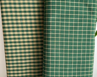 Green Check Homespun Fabric: Tea Dye Dunroven House Cotton