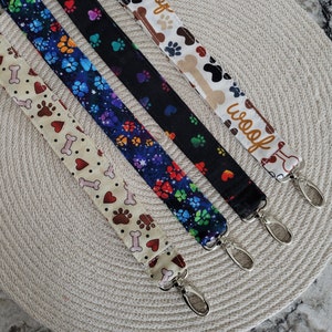 Fabric dog paw lanyards, dog lanyard, 18 inch dog paw lanyard, 20 inch dog paw lanyard, dog ID badge holder, dog lanyard for work, school