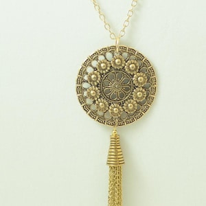 Antique Gold Medallion with Tassel Necklace
