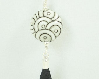 Carved Ceramic Circles Focal  Necklace