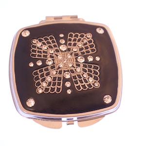Elegant Black Jeweled Compact Mirror