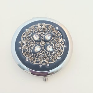 Royal Blue Filigree Jeweled Compact Mirror
