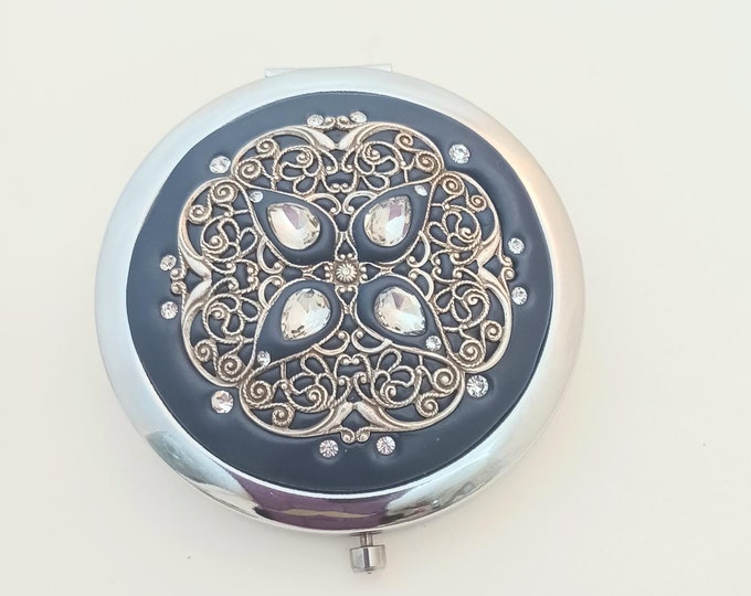 Royal Blue Filigree Jeweled Compact Mirror - Etsy