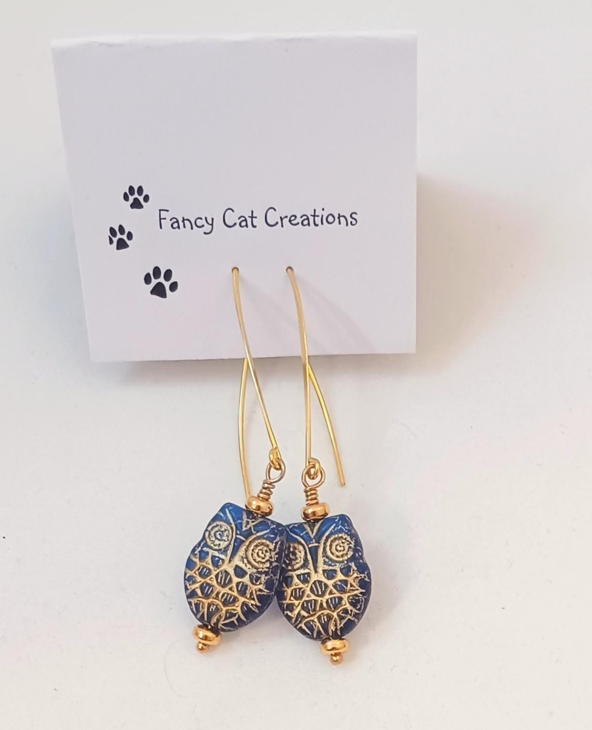 Czech Glass Owls Drop Earrings
