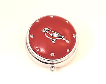 Lovely Little Red Bird Jeweled Pill Box