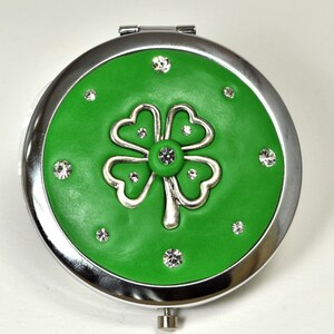 Lucky Clover Jeweled Compact Mirror