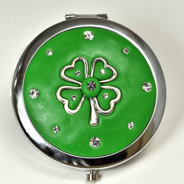 Lucky Clover Jeweled Compact Mirror