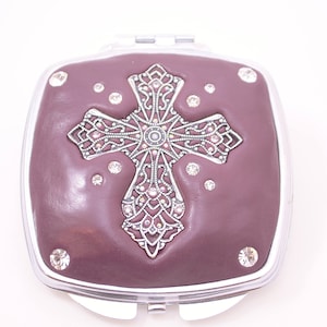 Lacy Cross Jeweled Compact Mirror
