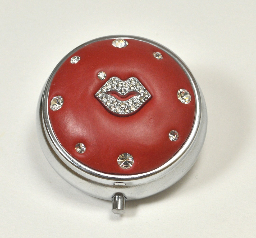 Red Pave Lips Jeweled Pill Box Etsy