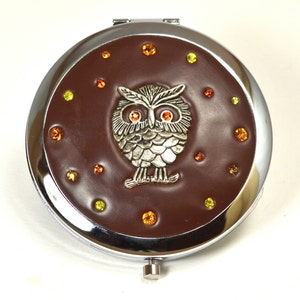 Wise Brown Owl Jeweled Compact Mirror