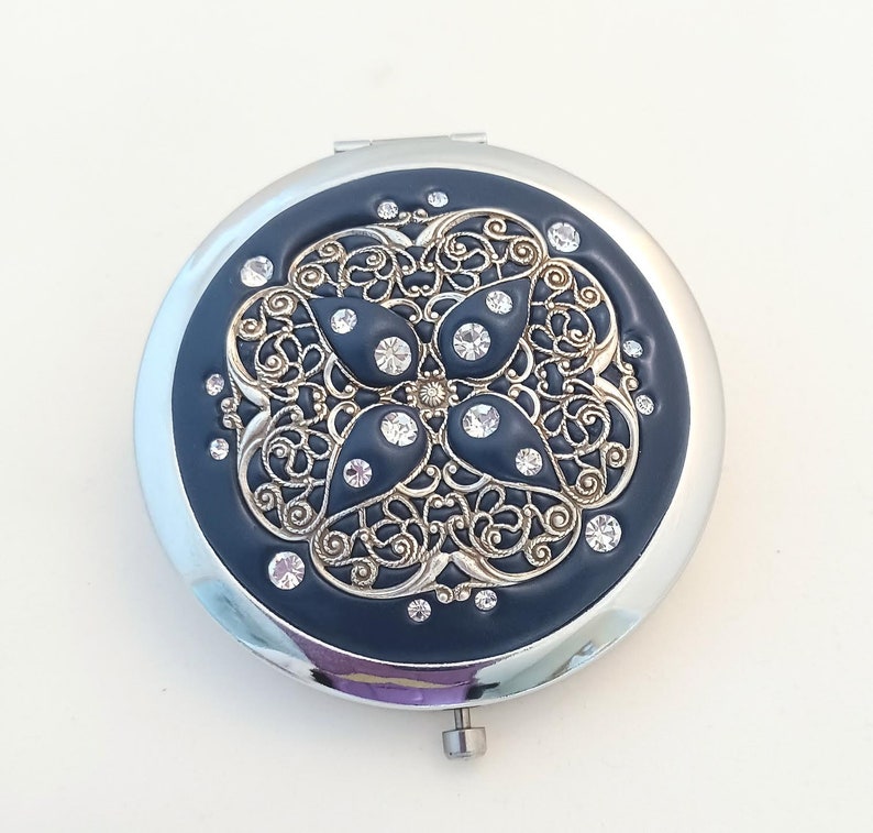 Royal Blue Filigree Jeweled Compact Mirror Etsy