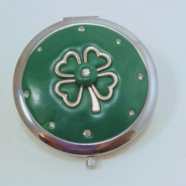 Lucky Clover Jeweled Compact Mirror