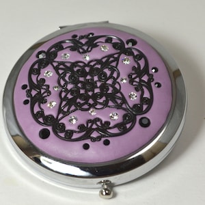 Bold Lavender & Black Jeweled Compact Mirror
