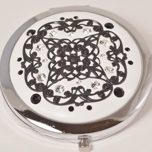 Bold White & Black Jeweled Compact Mirror