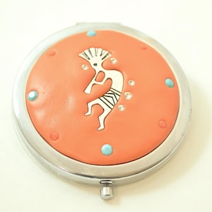 Terra-cotta Kokopeli Jeweled Compact Mirror