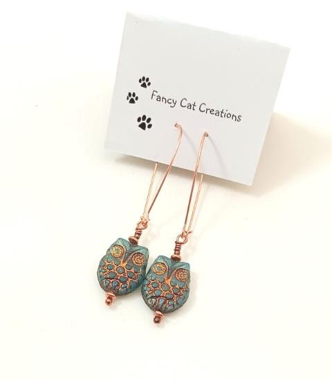 Czech Glass Owls Drop Earrings