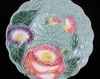 希少 ヴィンテージ GENEVIEVE LETHU チェリー 皿 2-pc Geneviève Lethu Floral Salad Plate Set • Vintage Teal