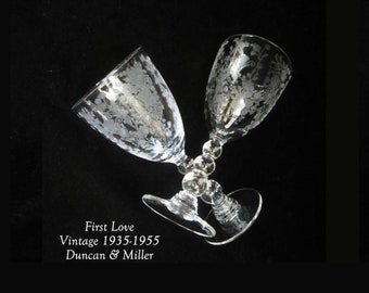 2-8 Pc Duncan & Miller 5 1/4" Wine Glass First Love 3 Oz • 1935 Vintage Elegant Lacy Floral Etch Blown Line No. 5111 1/2 • Crafted in PA USA