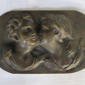 Bronze Plaque With Man and Woman Embracing • Vintage Young Couple Cast ...