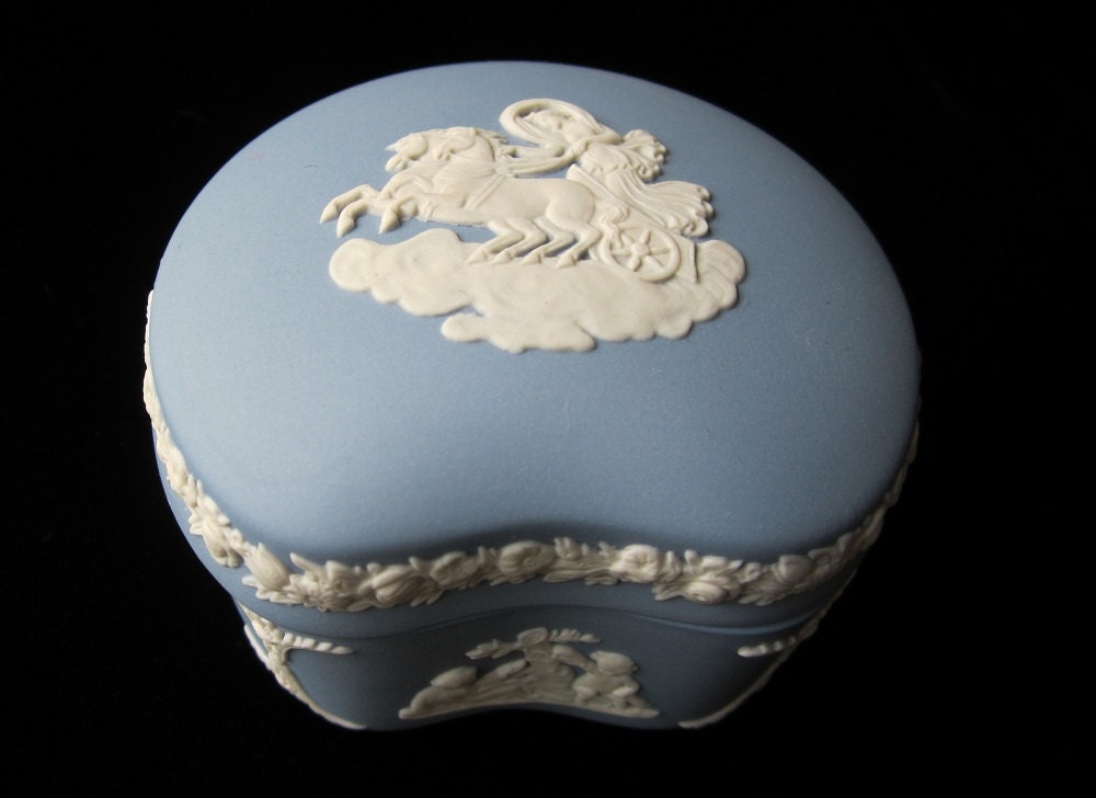 Jasperware Box Wedgwood Blue Bean Shape Trinket Jewelry Box Etsy