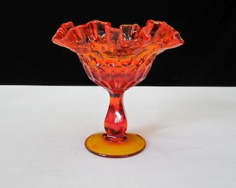 6" Fenton Glass Compote Colonial Orange • Double Crimped Footed Pedestal Bowl Candy Dish • Vintage 1962 Cottage Granny Chic • Crafted in USA