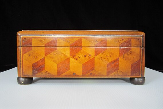 Theodore Alexander Parquetry Box: Vintage Cube Design Trinket