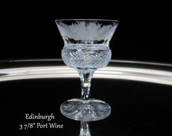 Edinburgh Port Wine Thistle Cut Crystal Glass • Vintage Scotland Authentic Signed 3 7/8" Handmade Barware • Floral, Panel, Cross Hatch Bowl