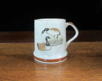 Otagiri Canadian Goose Mug 12 Oz Large Speckled Stoneware • Vintage Rustic Brown on Cream White • Wildlife Geese Gamebirds Lakeside • Japan