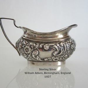 William Aitken Sterling Silver Creamer Georgian Style Repousse • Vintage 1927 English Hallmarked Mini Cream Pitcher • Birmingham, England