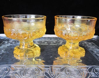 2-Pc Madeira Champagne Glass by Franciscan Cornsilk Yellow • Vintage 1970s Footed Sherbet Dessert Dish Textured Crystal 7 Oz Goblet Set